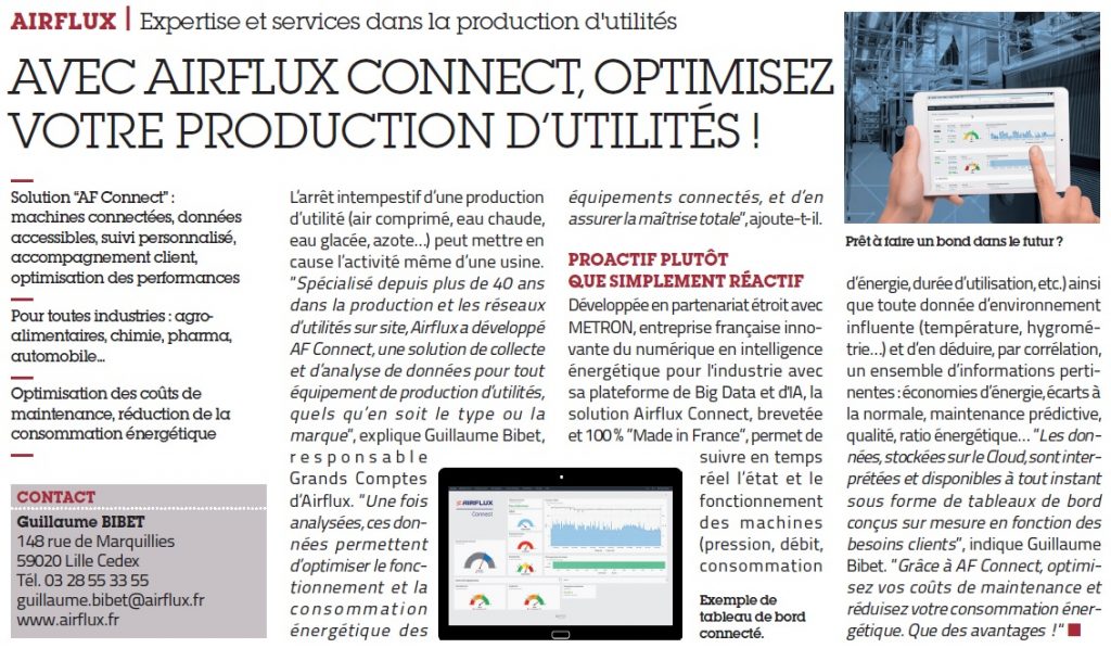 Article sur Airflux Connect dans l’Usine Nouvelle